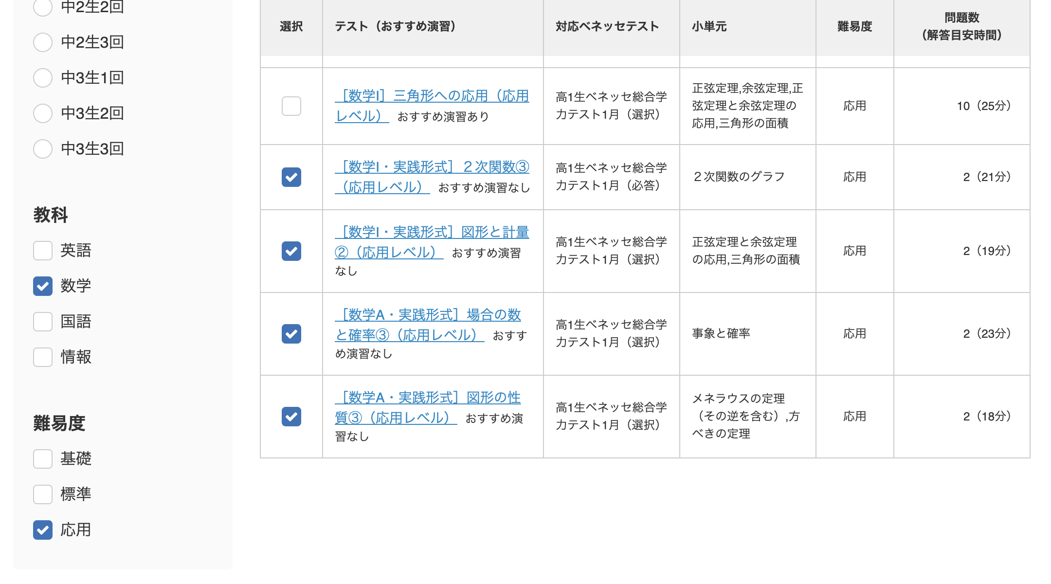学習トレーニング】ベネッセ総合学力テスト（1月）向けに数学