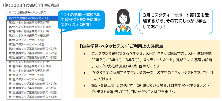 学習トレーニング】「自主学習-ベネッセテスト」で2024年度 所属学年のベネッセテストを選択し、学習できるようになりました – チエノワ